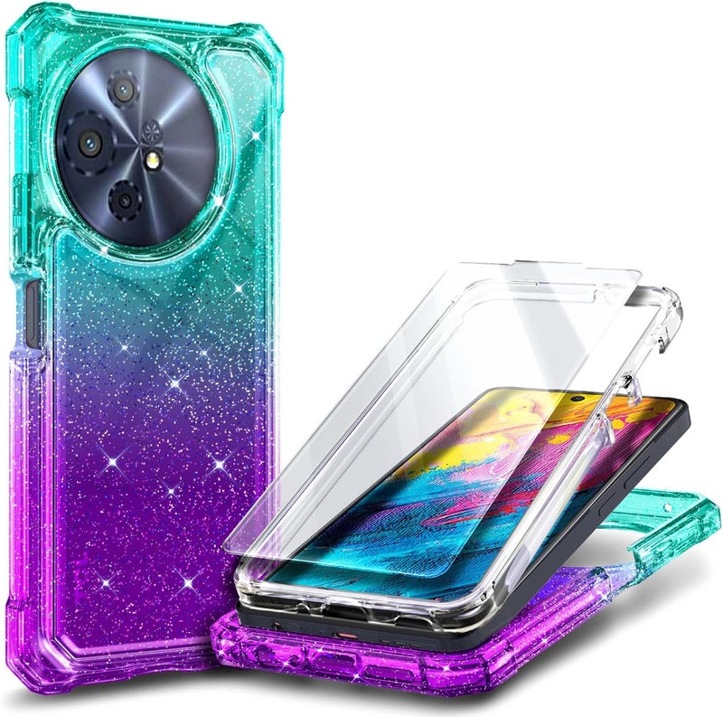 WDHD Designed for TCL 50 XL 5G & TCL 50 XL/60 XE NXTPAPER 5G Phone Case, Glitter Aqua/Purple | Full-Body Protective Shockproof Rugged Bumper Cover with Screen Protector, Raised Corners Drop Protection - Image 1